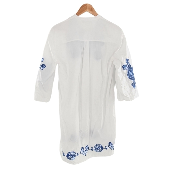Zara White With Blue Floral Embroidery Dress Boho Retro XS 100% Cotton - Picture 5 of 7